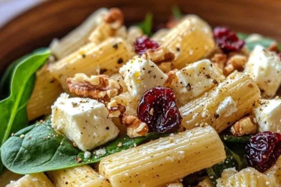 Ensalada de Pasta con Espinaca, Queso Feta y Arándanos